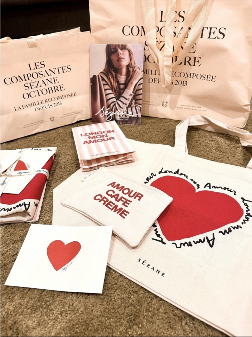 Sezane New York Mon Amour Canva Tote Bag Set w Post Card Limited Edition NEW GWP